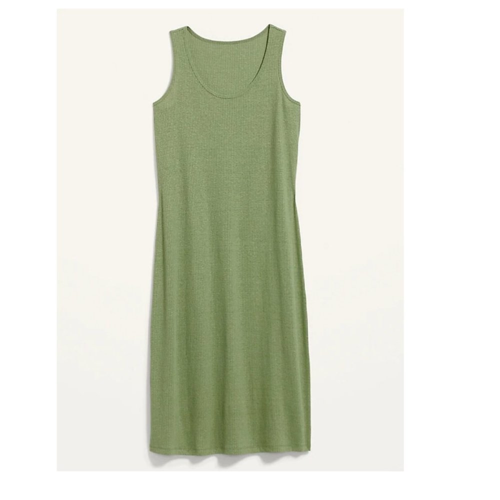 Old Navy Sleeveless Rib-Knit Linen-Blend Midi Shift Dress